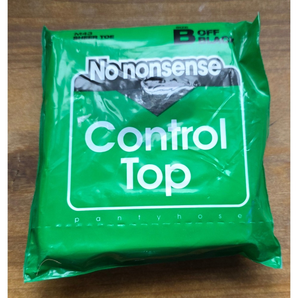 No Nonsense Control Top Pantyhose Off Black Sheer Toe Size B Stockings Vintage
